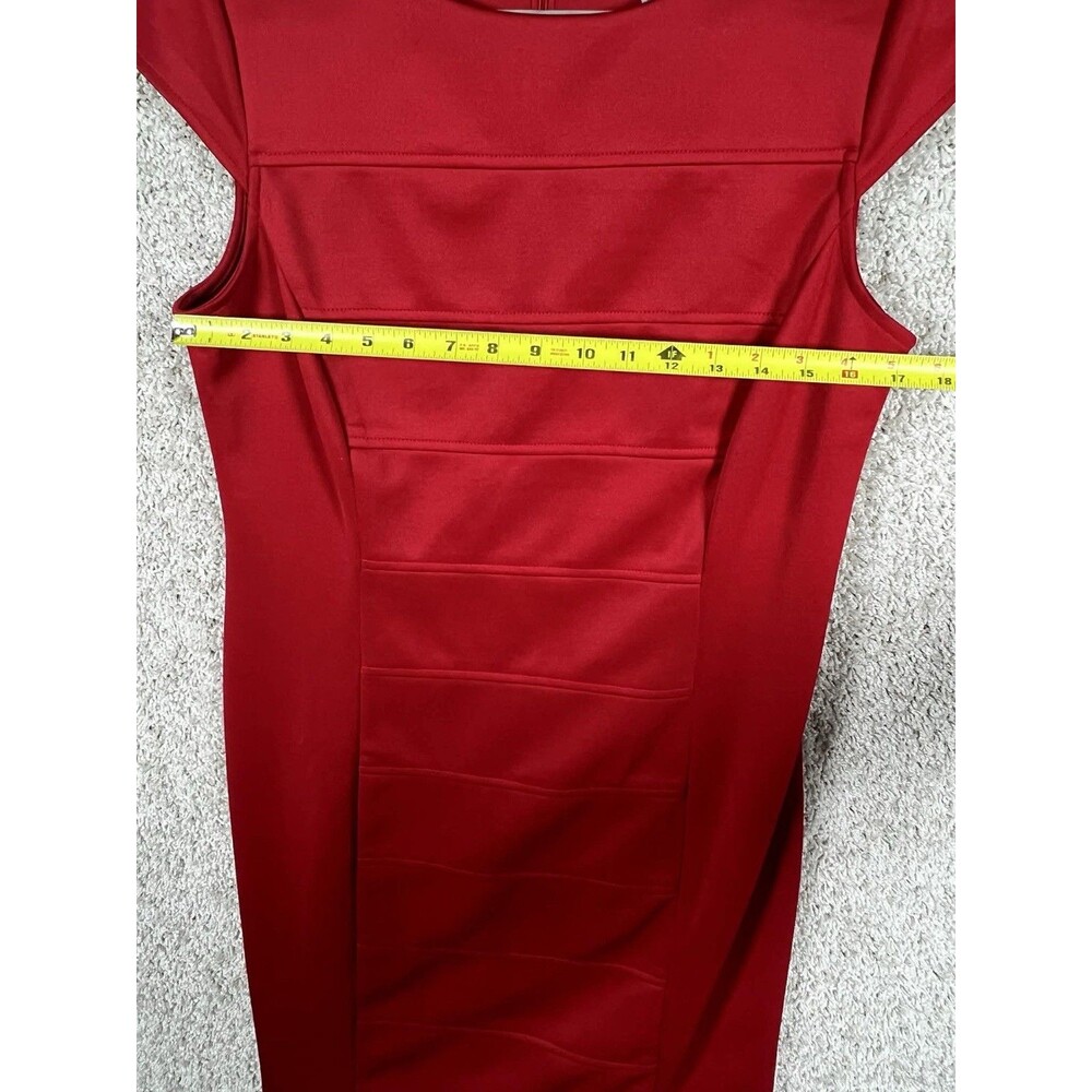 Studio One New York Red Sheath Dress Pleated Zip Size 12 Knee Length - Picture 5 of 7